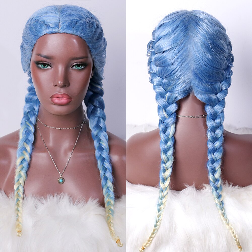 Sapphire blue/Dark blue Glueless Lace Front Wig Ombre Black Roots 3 Tone  Afro America Box Braided Wigs Drag Queen Festival Holidays Cosplay Party  Long Friendly Synthetic Hair Handmade Braids Wig 26 