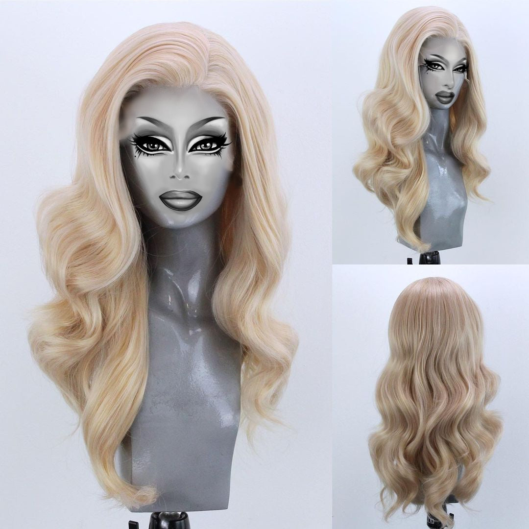 Triple color big divaqueen celebrity wavy lace front wig blonde golden factory brown wig