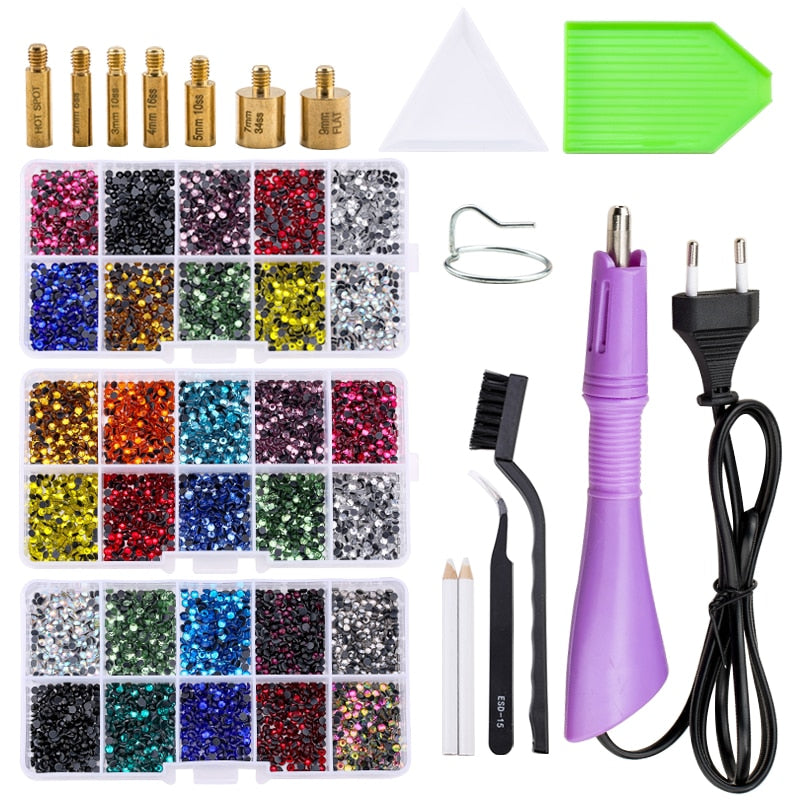 15 Colors Hotfix Rhinestone Applicator Tool Bedazzler Kit 5 Tips Tweezers  Jewel