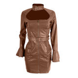 Lady - Sexy PU Faux Leather Drag Queen Dress with Belt-Queenofdrag.com