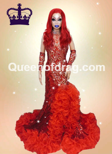 Queen Red - Custom Made Drag Queen Sequin Gown-Queenofdrag.com