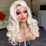 👑 Bombshell Synthetic Drag Queen Lace Front Wig — Platinum Blonde & Pure Glamour ✨-Queenofdrag.com