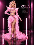 Zola - Long Sleeve Sparkly Rhinestones Velvet Feather Train Dress-Queenofdrag.com