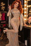 Marlene - Drag Queen Long Sleeve Rhinestone Dress-Queenofdrag.com