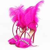 Revue - Rhinestone & Ostrich Feather Drag Queen Sandals - Plus size-Queenofdrag.com