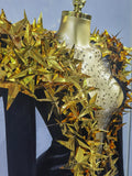 Shiny Gold Rhinestone Black Velvet Drag Queen Long Sleeve Bodysuit-Queenofdrag.com