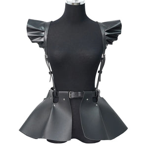 Ruffle Skirt and faux Leather Body Harness-Queenofdrag.com