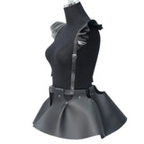 Ruffle Skirt and faux Leather Body Harness-Queenofdrag.com