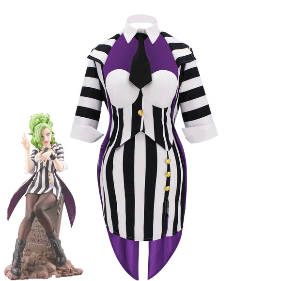 Betelgeuse Drag Queen Costume Dress Black and White Striped-Queenofdrag.com