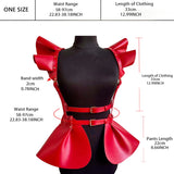 Ruffle Skirt and faux Leather Body Harness-Queenofdrag.com