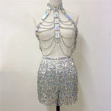 Shiny Holographic 2 Pieces Drag Queen Outfit-Queenofdrag.com