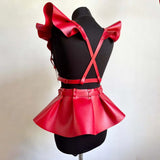 Ruffle Skirt and faux Leather Body Harness-Queenofdrag.com