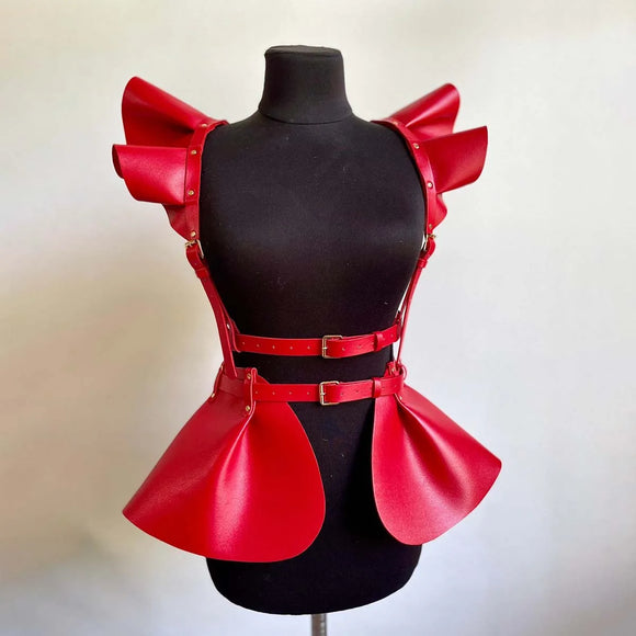 Ruffle Skirt and faux Leather Body Harness-Queenofdrag.com