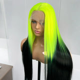 Black with Neon Green Roots Long Silky Lace Front Drag Queen Wig-Queenofdrag.com
