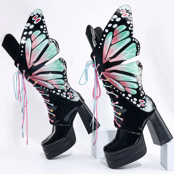 Butterfly High Heels Platform Boots-Queenofdrag.com