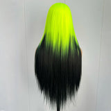 Black with Neon Green Roots Long Silky Lace Front Drag Queen Wig-Queenofdrag.com