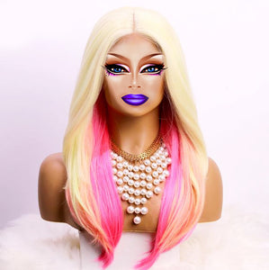Synthetic Lace T Part Blonde Ombre Pink Wig High Temperature Fiber Drag Queen Wig-Queenofdrag.com
