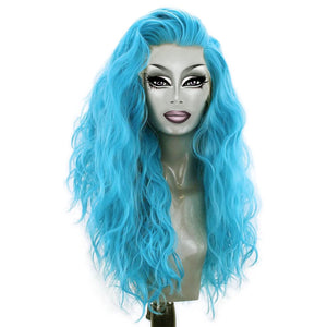 18"-26" Blue Wavy Drag Queen Synthetic Lace Front Wig-Queenofdrag.com