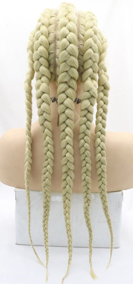KIM K bleach blonde DOUBLE braided LaceFront wig with baby hair Blonde 613 27 Honey Blonde Platinum Lace Baby Hair Box Braid  main image 4