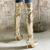 Salamandre - Drag queen Black/Gold/Silver Stiletto Crocodile Boots - Plus Size-Queenofdrag.com