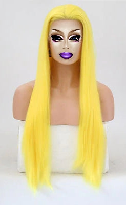 Lemon Soda - Neon Yellow Long Synthetic Lace Front Wig For Drag