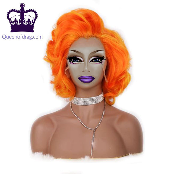 Orange Wavy High Density High Temperature Drag Queen lace Front Wig-Queenofdrag.com