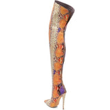 Slytherin - Drag Queen Snakeskin Print Over The knee Boots - Plus Size-Queenofdrag.com