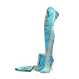 Slytherin - Drag Queen Snakeskin Print Over The knee Boots - Plus Size-Queenofdrag.com