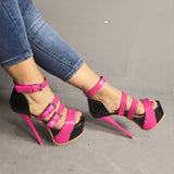 Bondage - Drag Queen Peep Toe Buckle Strap Platform Sandals - Plus size-Queenofdrag.com