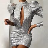 Jenniffer - Elegant Puff Sleeve Drag Queen Sequin Dress-Queenofdrag.com
