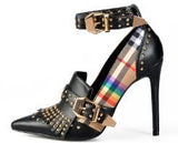 Shopping Queen -Drag Queen Plaid High Heels With Rivets-Queenofdrag.com