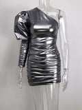 Deb - Drag Queen One Shoulder Puff Sleeve Mini Dress-Queenofdrag.com