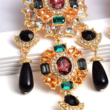 Bohemian Vintage Metal Colorful Crystals Drag Queen Drop Earrings-Queenofdrag.com