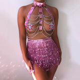 Pink Shiny Holographic 2 Pieces Drag Queen Outfit-Queenofdrag.com