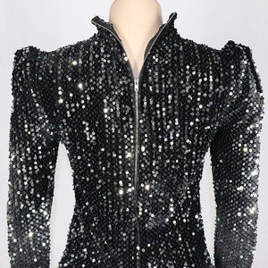 Lactrice - Velvet Sequin Drag Queen Long Sleeve Dress-Queenofdrag.com