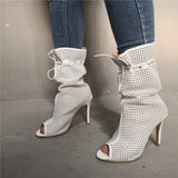 Galatea - White Drag Queen Summer Boots - Plus Size-Queenofdrag.com