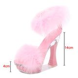Oh la la - 4 Color Feather Thick High Heel Drag Queen Platform Sandals-Queenofdrag.com