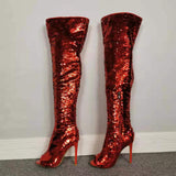 Kinky - Drag Queen Red Sequin Thigh High Boots - Plus Size-Queenofdrag.com