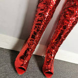 Kinky - Drag Queen Red Sequin Thigh High Boots - Plus Size-Queenofdrag.com