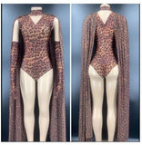 Amanda - Drag Queen Leopard Pattern Bodysuit With Gloves-Queenofdrag.com