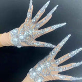 Luxurious - Rhinestone and Pearl Transparent Gloves-Queenofdrag.com