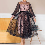 Mademoiselle - Drag Queen See Through Pink Black Tulle Mesh Dress-Queenofdrag.com