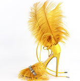 Revue - Rhinestone & Ostrich Feather Drag Queen Sandals - Plus size-Queenofdrag.com