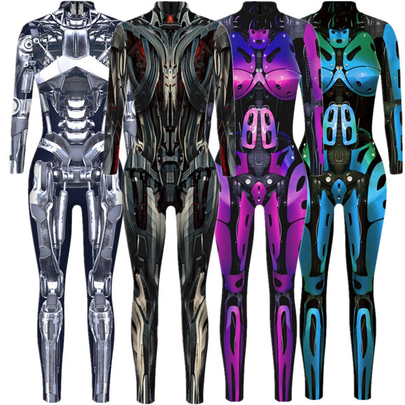 Generisch 2025 - dames skelet robot 3D-print bodysuit ritssluiting Generisch 2025 - dames skelet robot 3D-print bodysuit ritssluiting