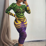 Hologram Tiger - Long Sleeve Printed Mesh See Through Drag Queen Dress-Queenofdrag.com