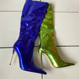 Attack - Mirror Patent Stiletto Drag Queen Knee High Boots-Queenofdrag.com