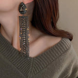 New Luxury Full Diamond Long Tassel Drag Queen Earrings-Queenofdrag.com