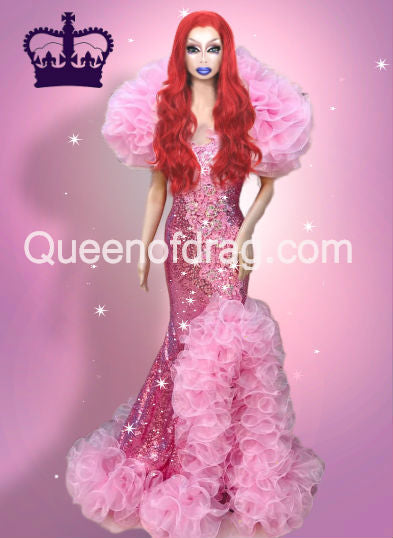 pink drag queen dresses Pearl Pink Drag Queen Sequin Glittery Organza Gown