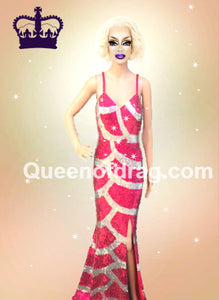 Princess Pink & Silver - Custom Made Drag Queen Sequin Gown-Queenofdrag.com