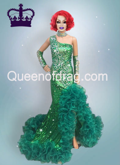 Queen Green Custom Made Drag Queen Sequin Gown